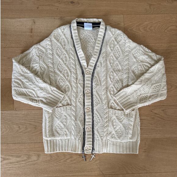 The Ragged Priest - Oversized Cable Knit Cardigan with Charm Zips in Cream - Picture 1 of 4
